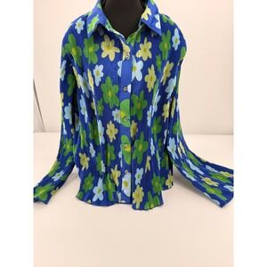 Target Black History Month Floral Pleated Button Shirt XXL blue mod psychedelic